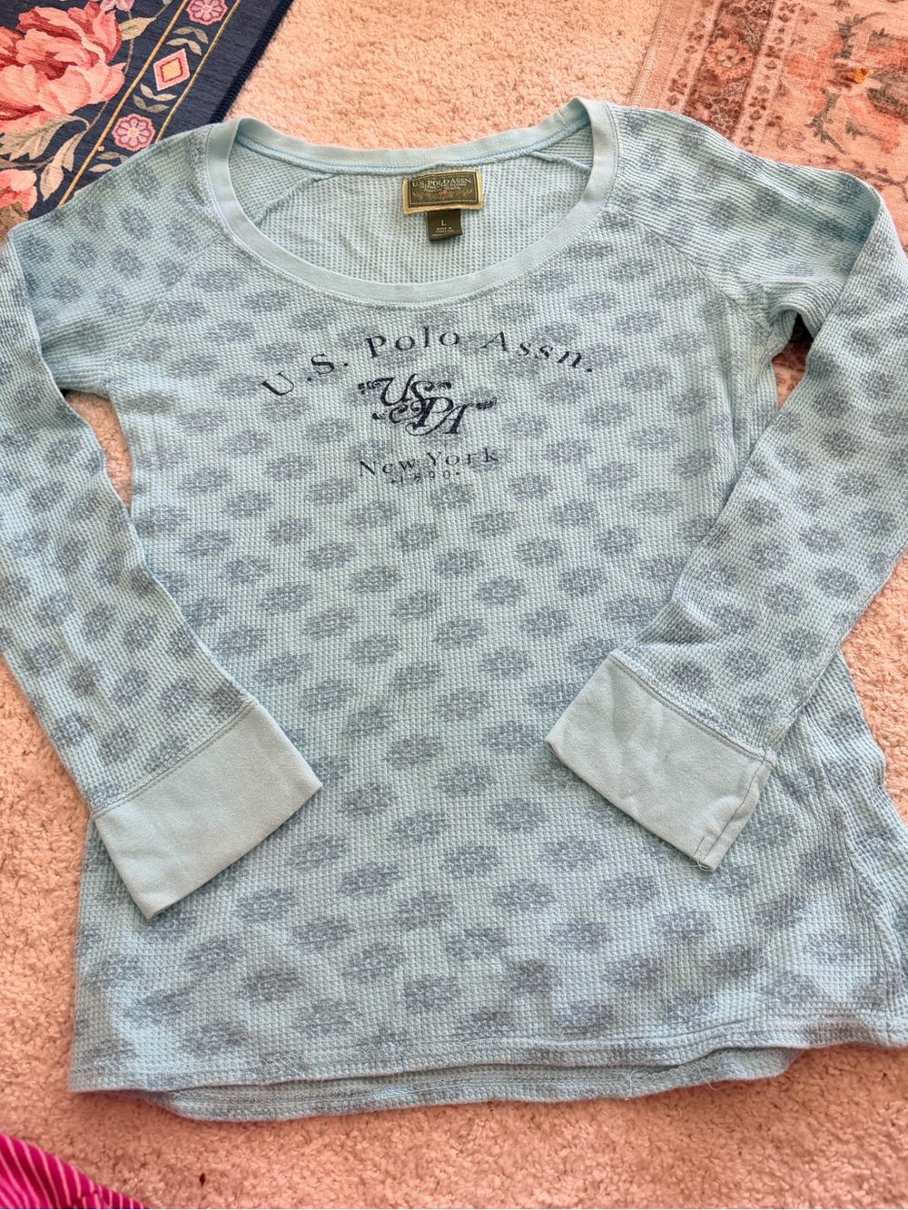 U.S. Polo Assn. Light Blue Waffle Knit Long-Sleeve Top